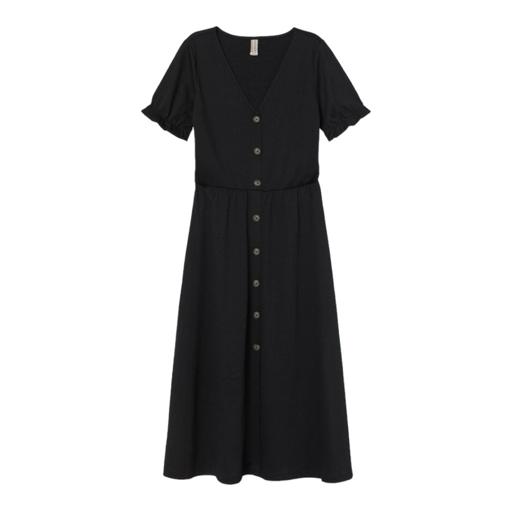 H&M Size L Black Buttoned Midi Dress
